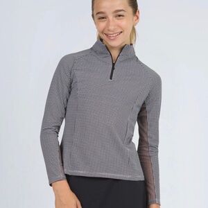 NWT Ibkul Mini Check Print Long Sleeve Mock Neck Top 1/4 Zip Girls Size L 9 10 Q